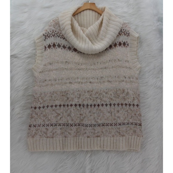 Free People Tops - Free People Sweater Women's L Ivory Pink Sleeveless Cowl Neck Fair Isle Boho